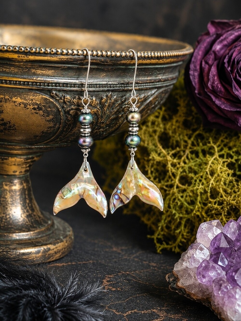 Handmade Mermaid Tail Freshwater Pearl Dangle Earrings